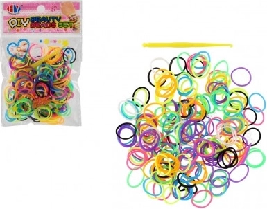 Gekleurde elastiekjes voor het maken van armbanden met haak, 200 stuks (zakje 8,5 × 13 cm)