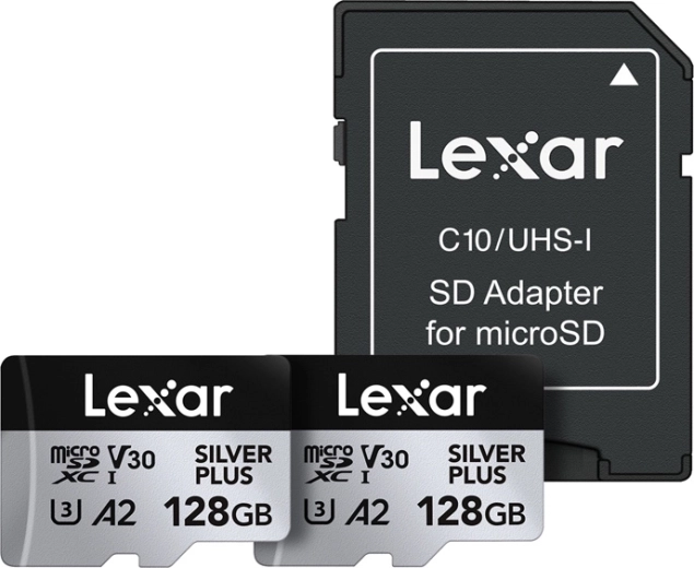 Set van 2 geheugenkaarten LEXAR High-Performance Silver Plus microSDXC 128 GB + adapter