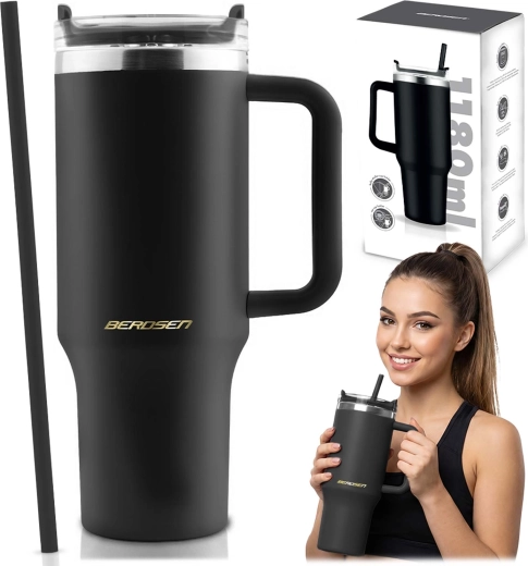 Berdsen thermobeker met rietje 1180 ml zwart