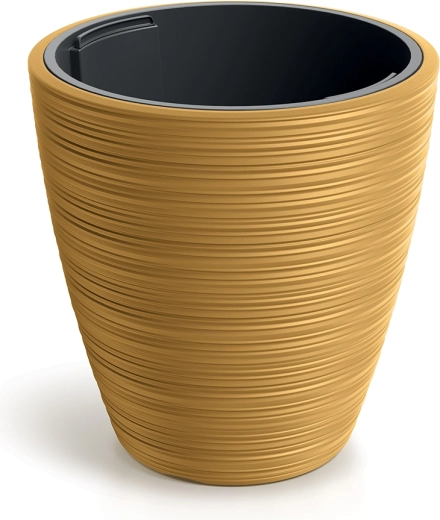 bloempot Vena Round 39 cm mosterdgeel met binneninzet