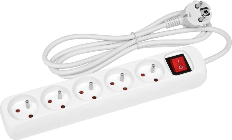 Verlengsnoer 5 m met 5 stopcontacten en schakelaar, wit