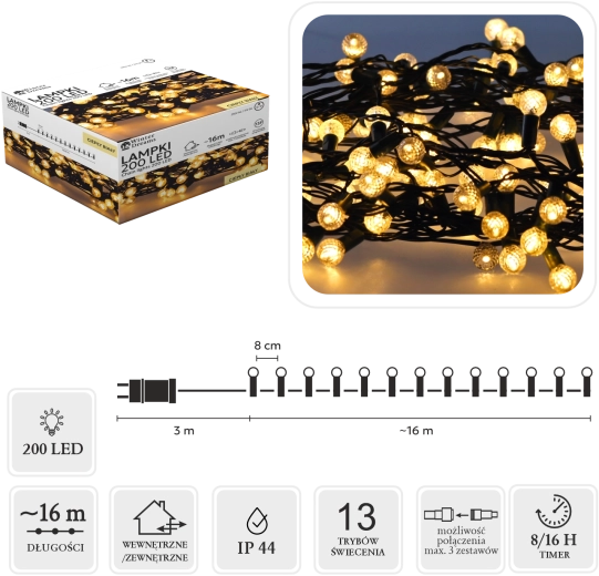 LED-lichtsnoer Cherry Ball, 200 leds, warmwit, 16 m