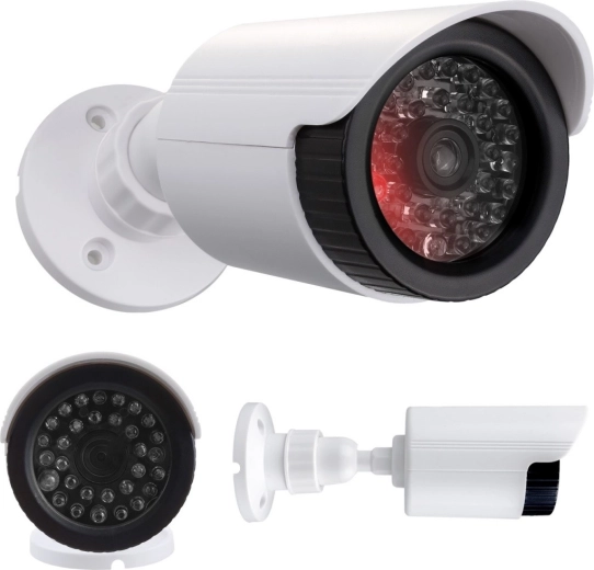 dummy-bulletcamera met ir-led, wit, voeding 2x aa, abs, ip44