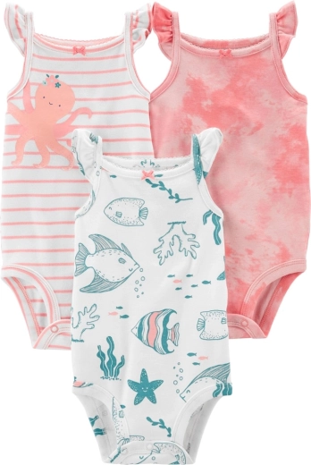 CARTER'S mouwloze rompertjes Pink Ocean 3 stuks – meisje 3 stuks NB/ maat 56