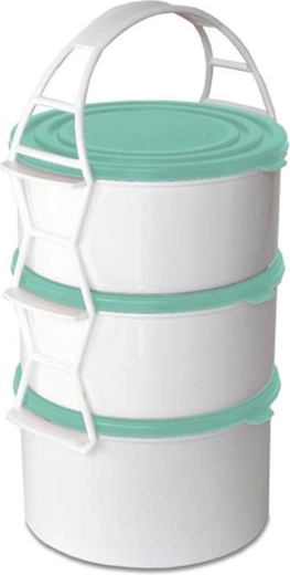 Kunststof maaltijdcontainer TORO 3-laags 2×1,3 l + 1,7 l, mix kleuren deksels
