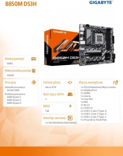 Gigabyte B850M DS3H – AM5-moederbord voor gaming