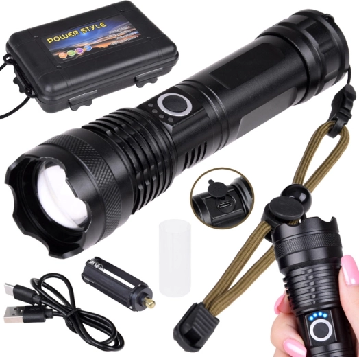 Krachtige LED-zaklamp met USB-opladen, waterdicht, met zoom