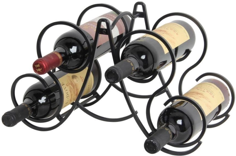 Wijnrek voor 4 flessen, mat zwart