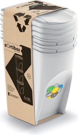 Set van 3 bakken voor gescheiden afval SORTIBOX 3×35 l, asgrijs
