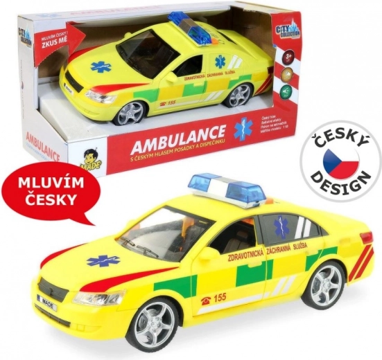Ambulance met zwaailicht en geluid 1:16 met vliegwiel