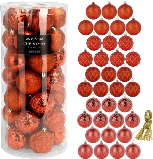 Onbreekbare rode kerstballen 6 cm, set van 35 stuks