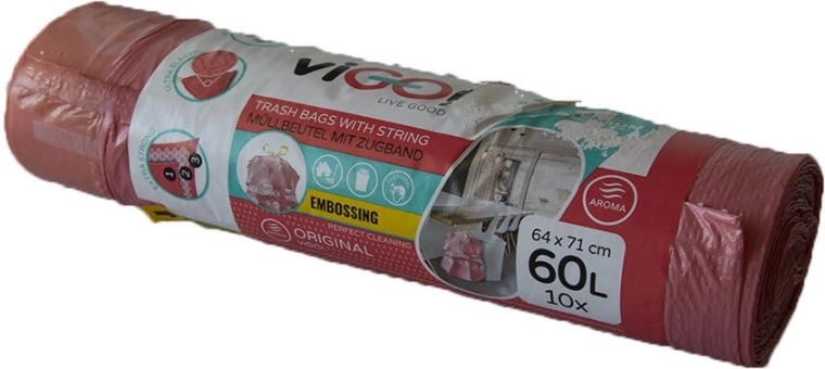 Trekkoord afvalzakken met frambozengeur 60 l, 64 × 71 cm (10 stuks) 4 Seasons