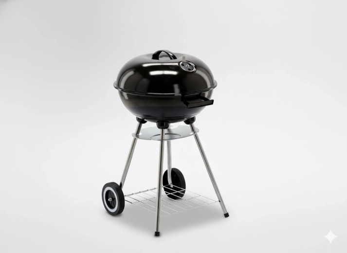 Ronde houtskoolbarbecue met deksel en wieltjes 46 × 44 × 71 cm