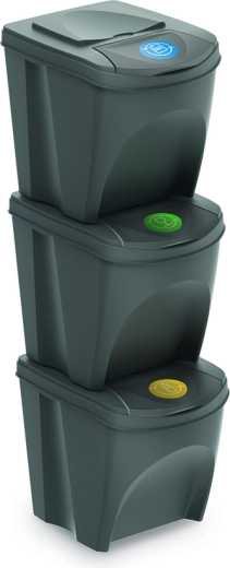 Set van 3 Sortibox afvalbakken voor gescheiden afval, grijs steen, 3×25 l