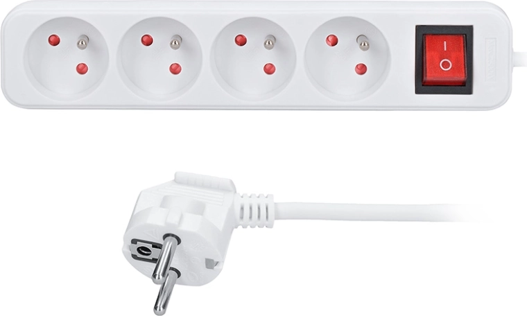 Solight verlengsnoer 3 m, 4 stopcontacten, wit met schakelaar