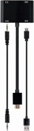 HDMI-naar-HDMI + VGA-adapter met audio en voedingspoort