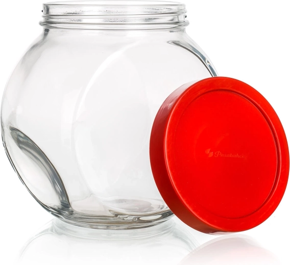 Glazen pot WALLIBUCK 1,5 l met rood schroefdeksel