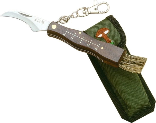 JOKER inklapbaar paddenstoelenmes 5,5 cm met houten handgreep en nylon etui