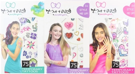 Tijdelijke tatoeages voor meisjes – set van 75 motieven