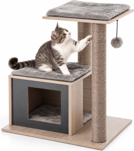 Kattenkrabpaal met huisje 56 × 40 × 63 cm bruin