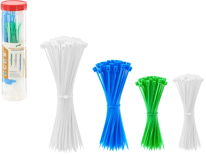 Set kabelbinders in koker, 200 stuks – mix van maten en kleuren