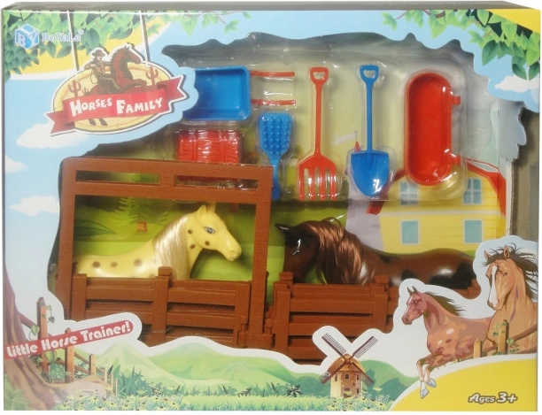 Set paarden in omheining met accessoires