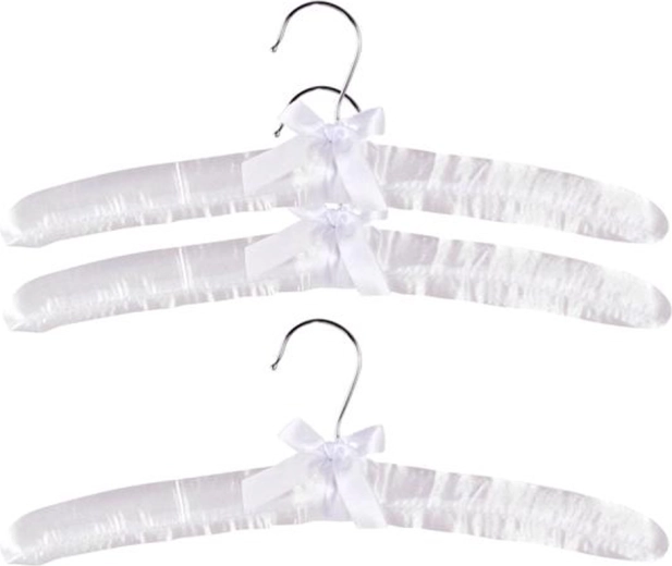 Set van satijnen, gewatteerde houten hangers, wit, 38 × 14 cm (3 stuks)