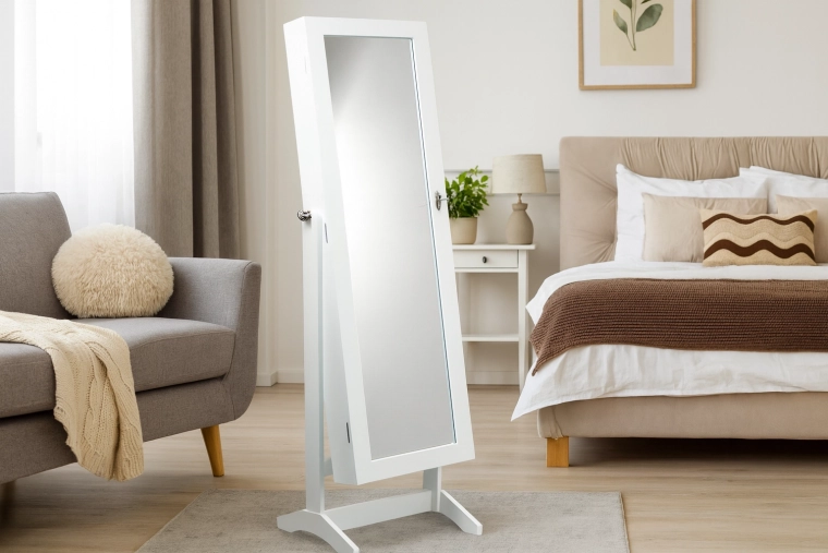 Witte sieradenkast met spiegel Grand 41,5 × 36,5 × 147 cm