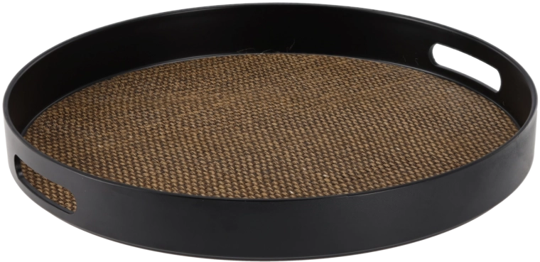 Ronde serveerschaal met handgrepen zwart met jutedecor 35 × 35 × 4 cm
