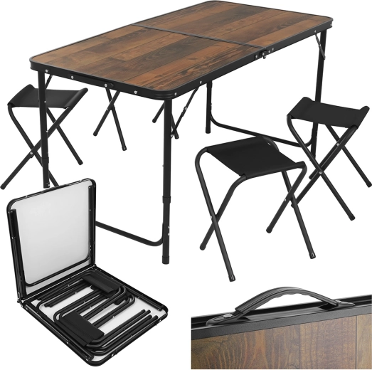 Opvouwbare campingtafel Gardlov met 4 opvouwbare krukjes