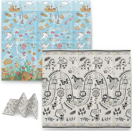 Opvouwbare schuimeducatieve speelmat 200 × 180 × 1 cm NUKIDO oceaan–safari