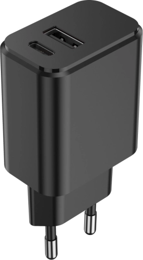 Setty netvoedingslader 20 W met USB‑C PD en USB-A QC, zwart