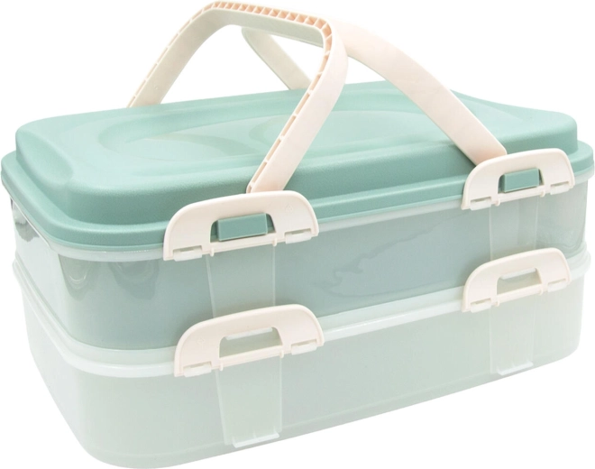 Voedseldoos met twee lagen en handgrepen, 40 × 30 × 18 cm, mint