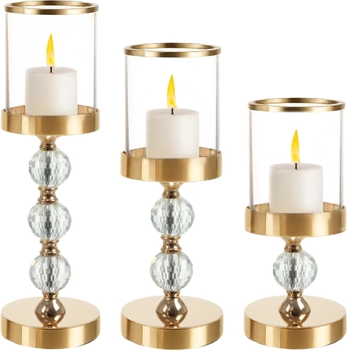 Kandelaar – glazen lantaarn, set van 3 stuks, goud RUHHY