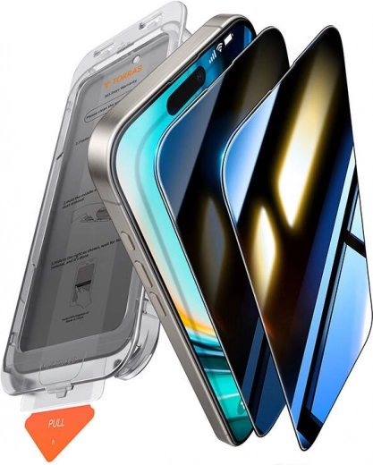 Gehard glas met privacybescherming TORRAS Install Master voor iPhone 16 Plus