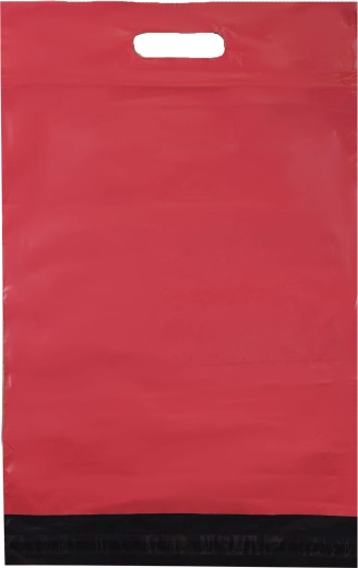 Rode koeriers-plastic zakken met handgreep 400 × 500 + 70 mm, 50 stuks, opdruk Thank You