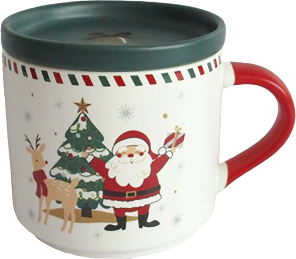 Keramische kerstbeker met Santa en deksel 405 ml