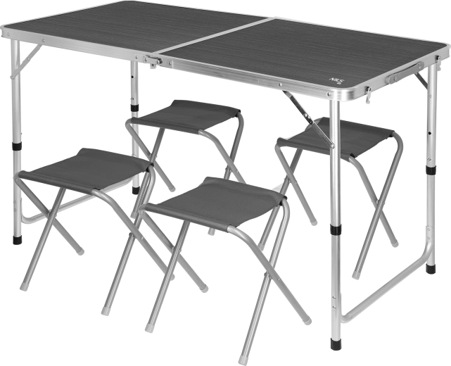 Set opvouwbare campingtafel en 4 krukjes NILS Camp donkergrijs