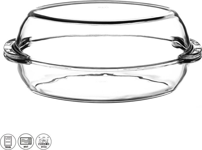 Glazen ovale braadschaal met deksel 34 × 19,5 × 14 cm