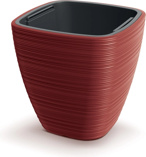 Bloempot Vena Square 38,8 cm retro rood met inzetstuk