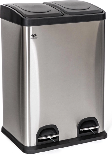 Roestvrijstalen afvalbak voor gescheiden afval 2×20 l met pedaalbediening