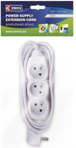 Verlengkabel met 3 stopcontacten, 3 m, wit