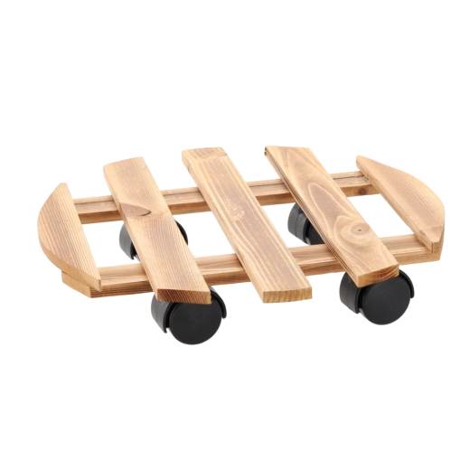 Houten ronde plantenstandaard op wieltjes 36 cm