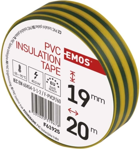 PVC isolatietape 19 mm × 20 m geel‑groen
