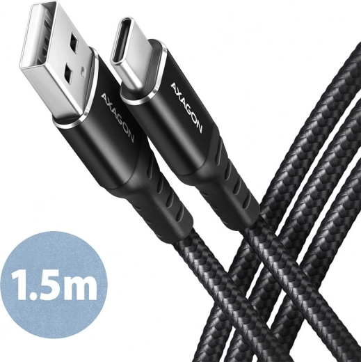 Kabel USB-C - USB-A Axagon 1,5 m, aluminium, nylon gevlochten
