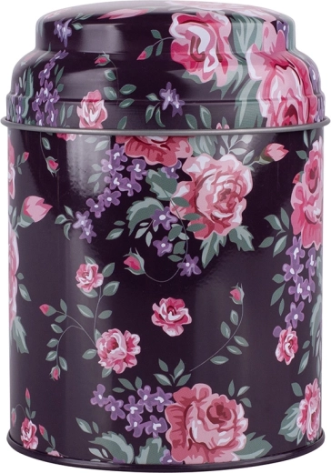 Charlotta ronde metalen doos met deksel, bloemenmotief, 13,5 cm