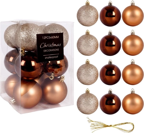 Onbreekbare kerstballen in amberkleurige tinten 6 cm - 12 stuks