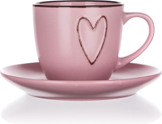 Kop en schotel 260 ml HEART roze keramiek