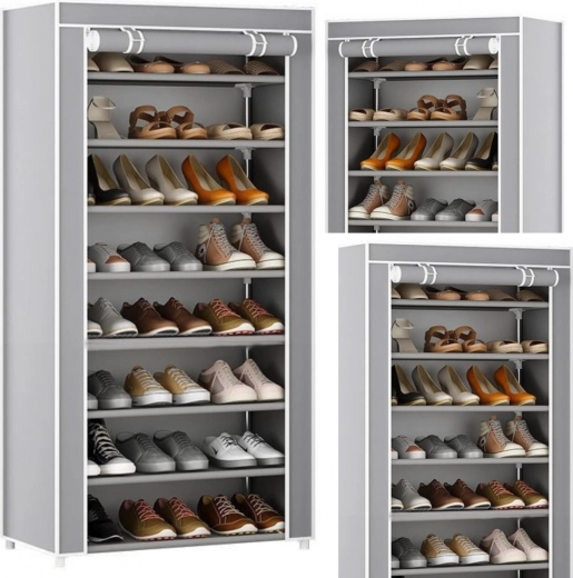 Schoenenrek met 8 lagen met stofdichte hoes – grijs