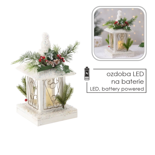 Kerst-ledlantaarn met kaars, wit, 17 × 17 × 32 cm